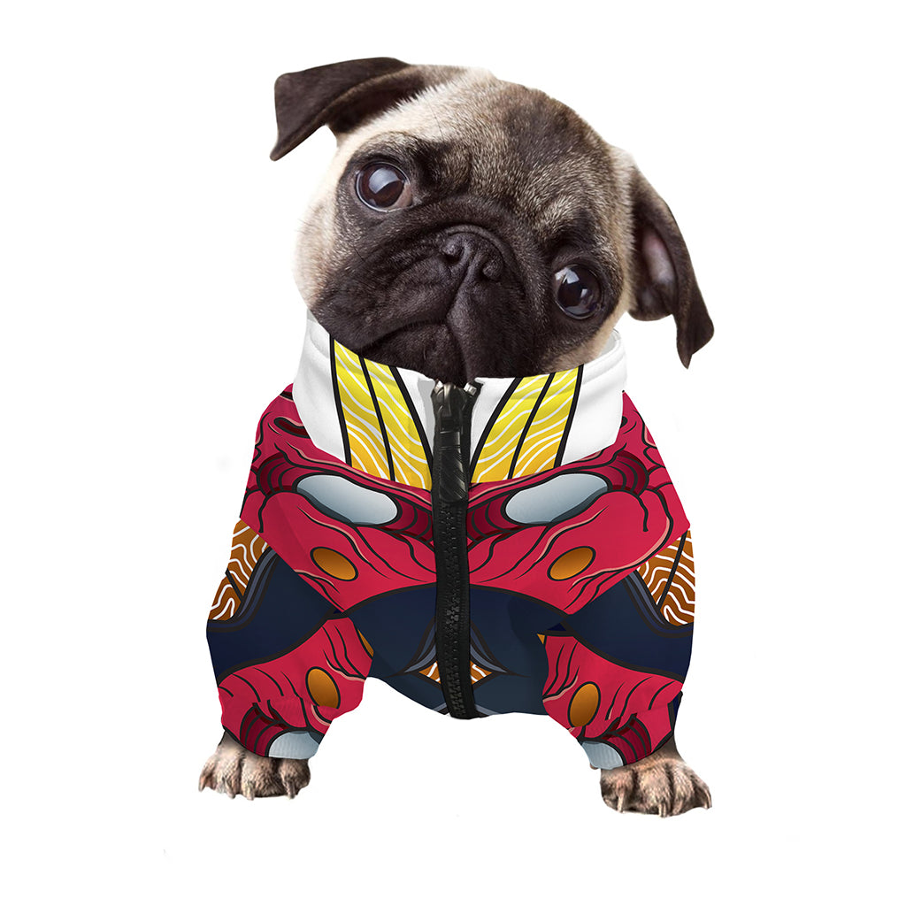 Japanese Demon Mask Print Dog Zip Up Jacket