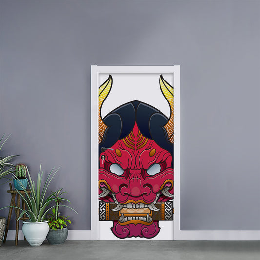 Japanese Demon Mask Print Door Sticker
