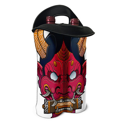 Japanese Demon Mask Print Double Neoprene Wine Tote