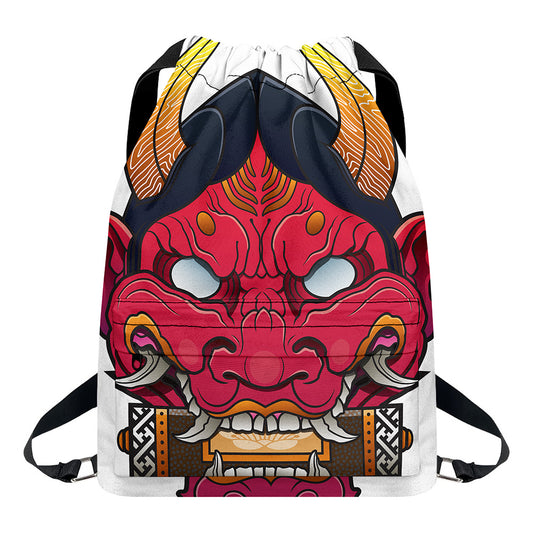 Japanese Demon Mask Print Drawstring Backpack