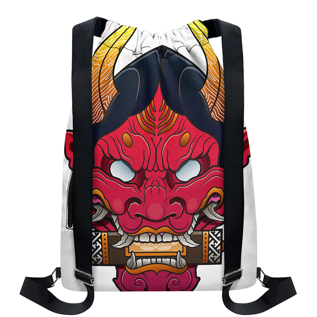 Japanese Demon Mask Print Drawstring Backpack