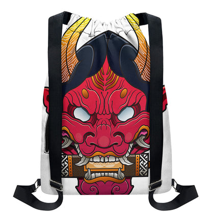 Japanese Demon Mask Print Drawstring Backpack