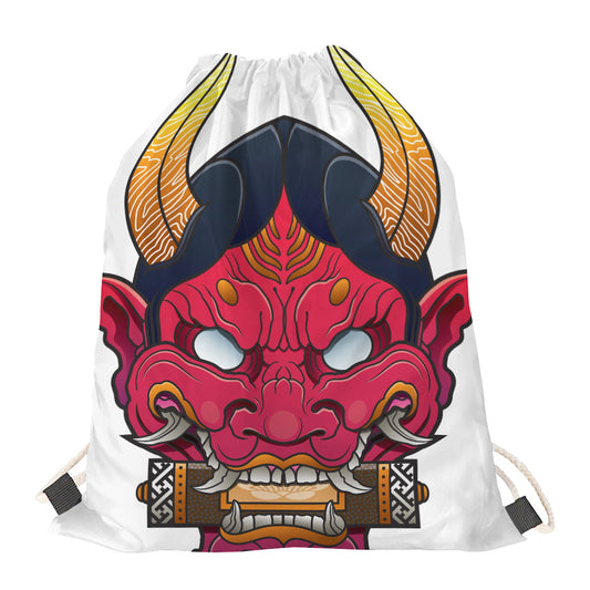 Japanese Demon Mask Print Drawstring Bag