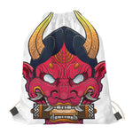 Japanese Demon Mask Print Drawstring Bag