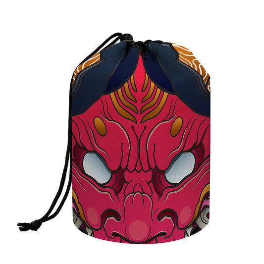 Japanese Demon Mask Print Drawstring Makeup Bag