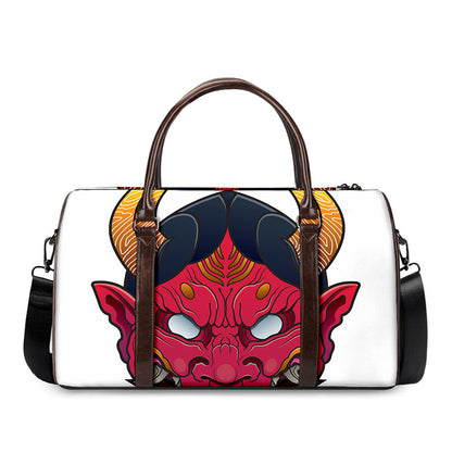 Japanese Demon Mask Print Duffle Bag