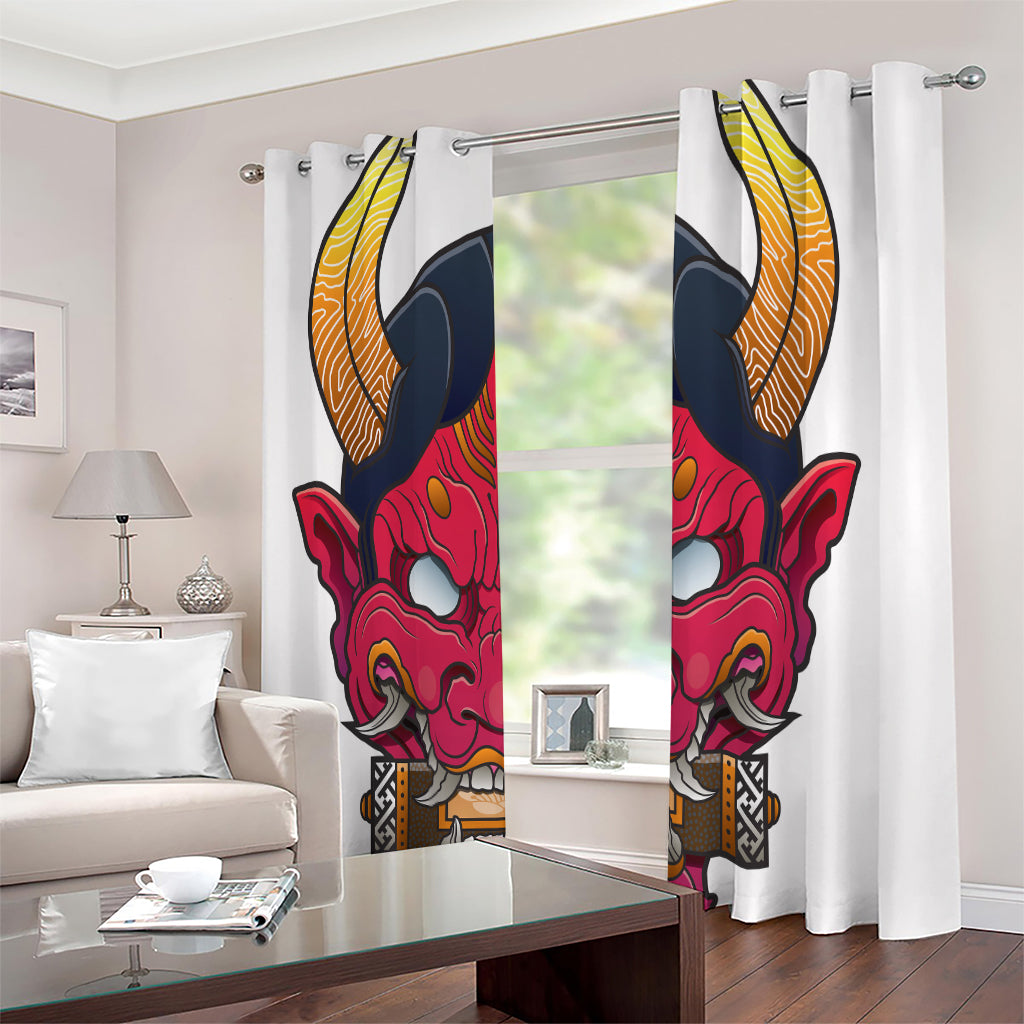 Japanese Demon Mask Print Extra Wide Grommet Curtains
