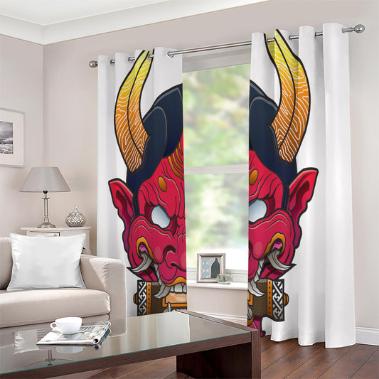Japanese Demon Mask Print Extra Wide Grommet Curtains