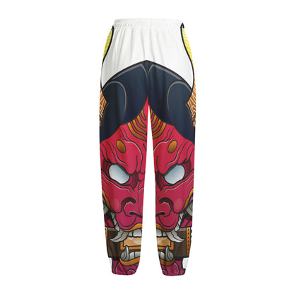 Japanese Demon Mask Print Fleece Lined Knit Pants