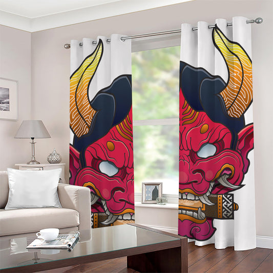 Japanese Demon Mask Print Grommet Curtains