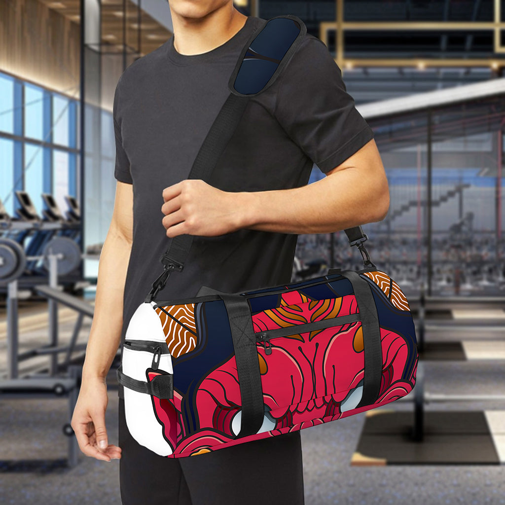Japanese Demon Mask Print Gym Bag