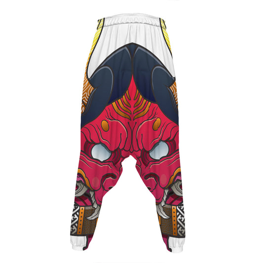 Japanese Demon Mask Print Hammer Pants