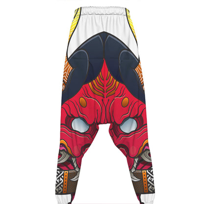 Japanese Demon Mask Print Hammer Pants