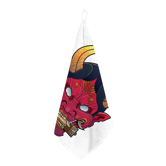 Japanese Demon Mask Print Hand Towel