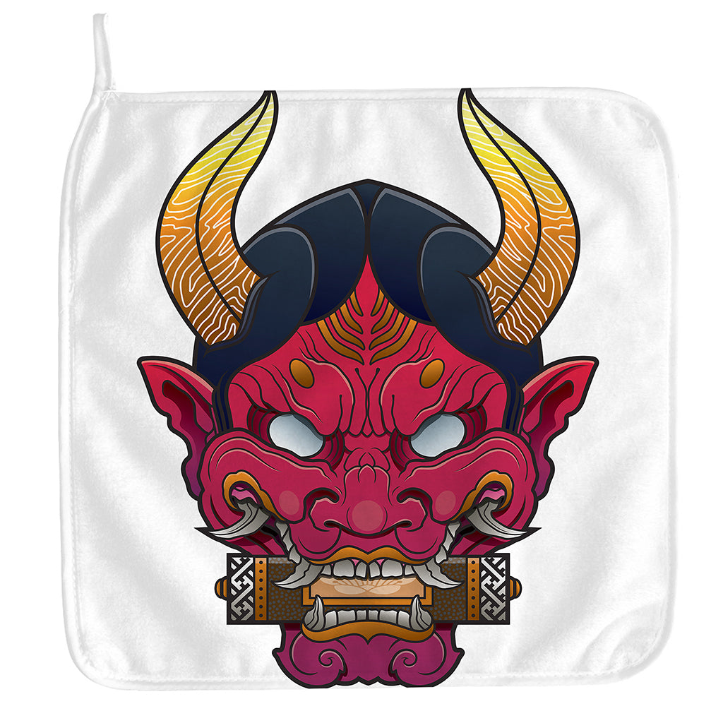 Japanese Demon Mask Print Hand Towel