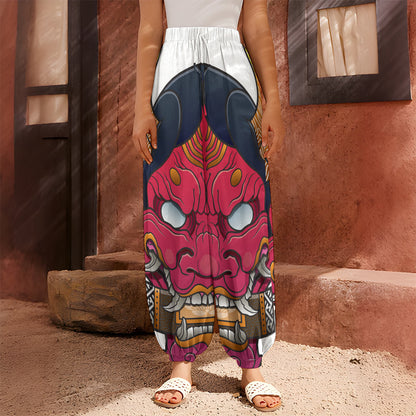 Japanese Demon Mask Print Harem Pants