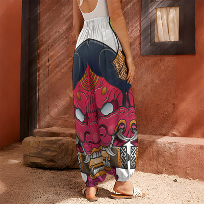 Japanese Demon Mask Print Harem Pants