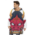 Japanese Demon Mask Print Hoodie Blanket