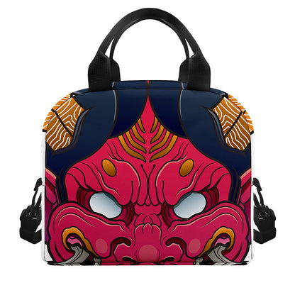 Japanese Demon Mask Print Insulated Lunch Bag