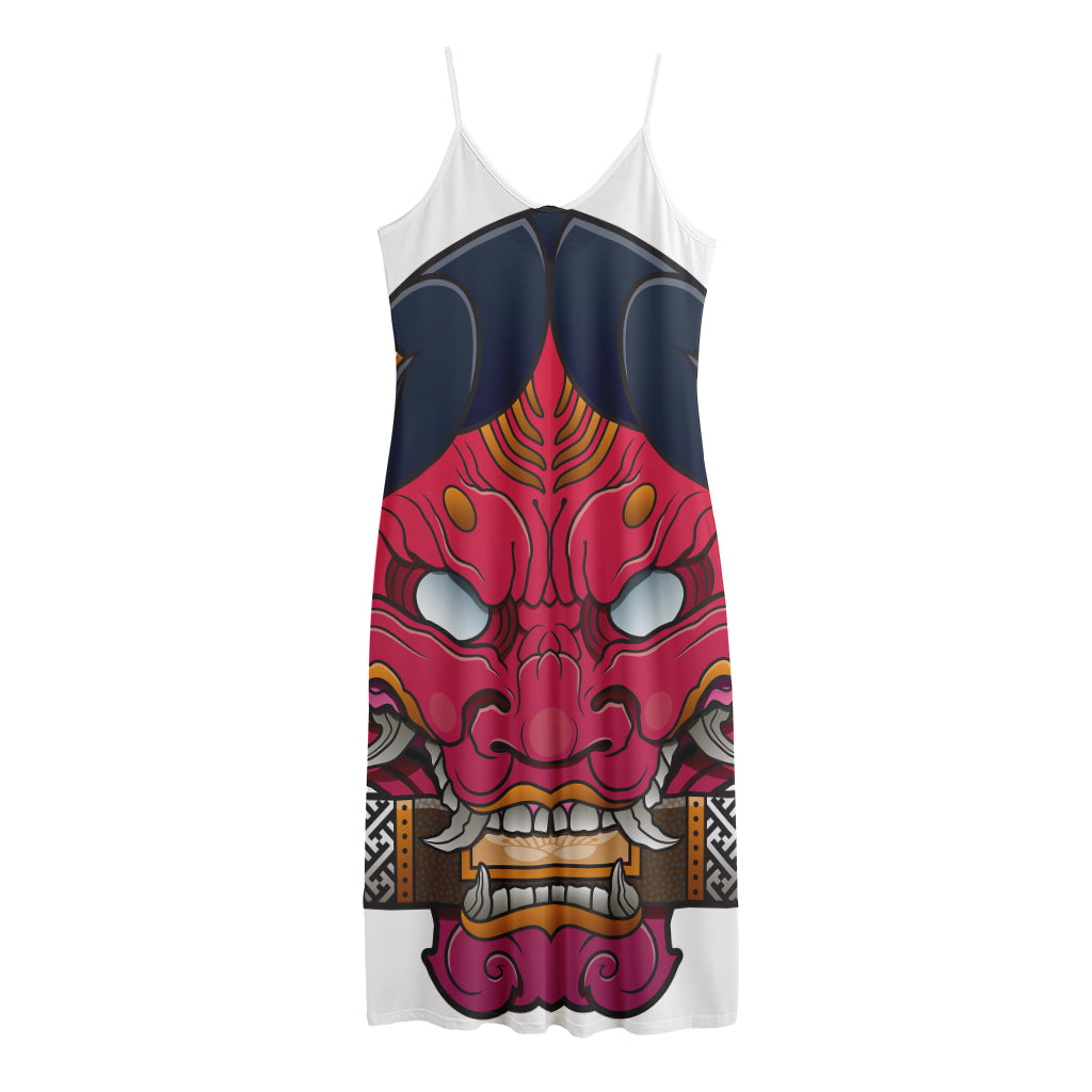 Japanese Demon Mask Print Jersey Midi Cami Dress