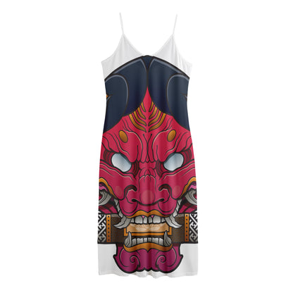 Japanese Demon Mask Print Jersey Midi Cami Dress