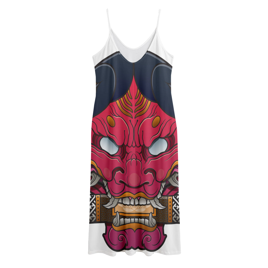 Japanese Demon Mask Print Jersey Midi Cami Dress
