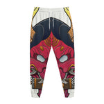 Japanese Demon Mask Print Jogger Pants