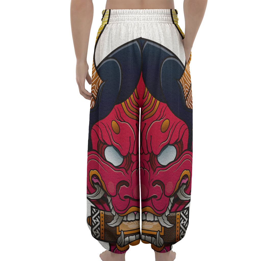 Japanese Demon Mask Print Lantern Pants