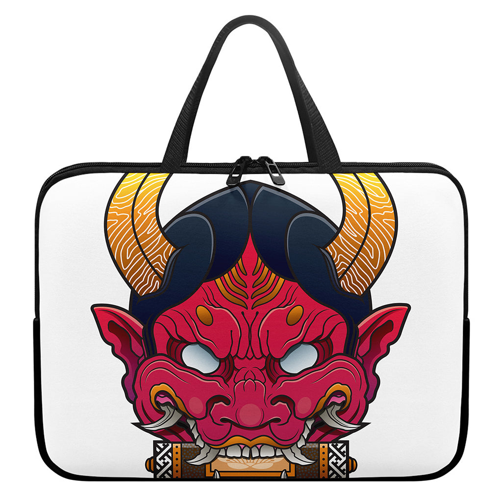 Japanese Demon Mask Print Laptop Sleeve With Handle