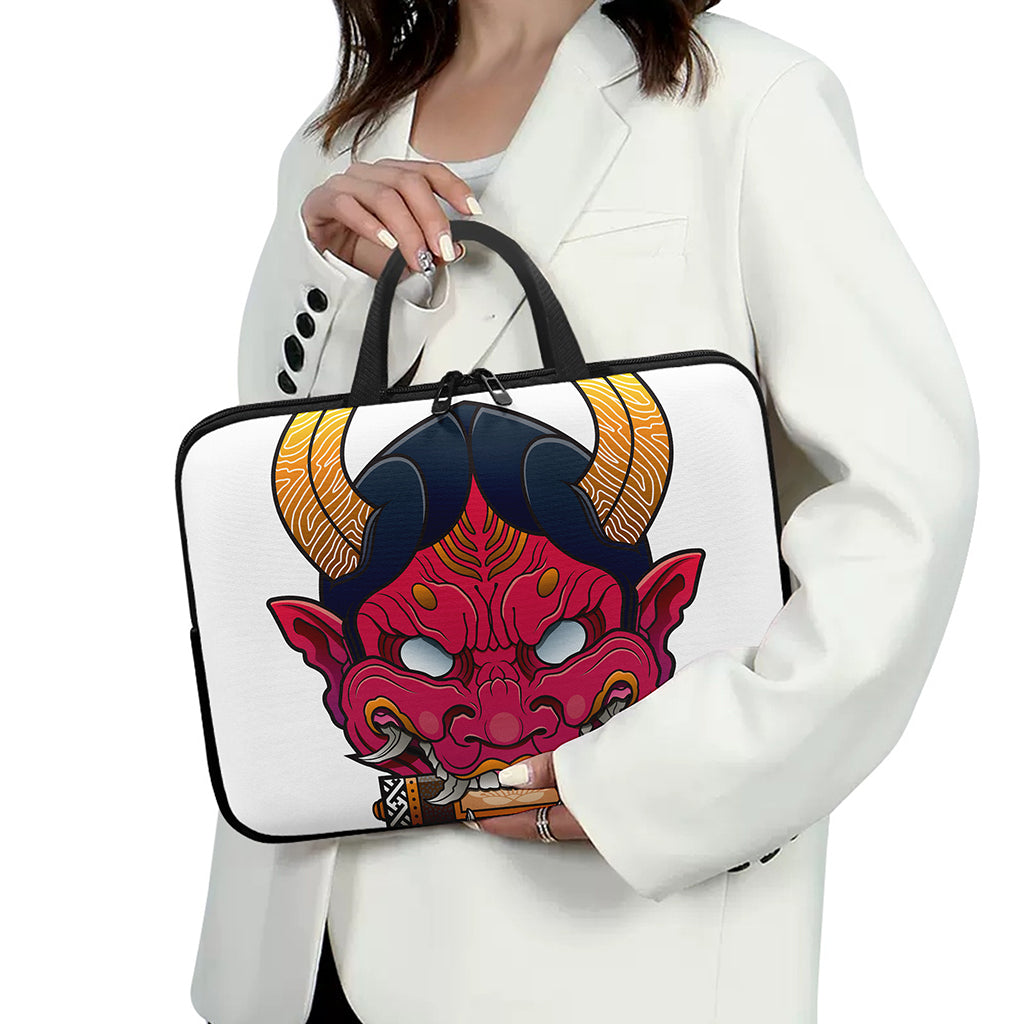 Japanese Demon Mask Print Laptop Sleeve With Handle