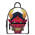 Japanese Demon Mask Print Leather Backpack