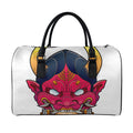 Japanese Demon Mask Print Leather Duffel Bag