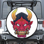 Japanese Demon Mask Print Leather Spare Tire Cover