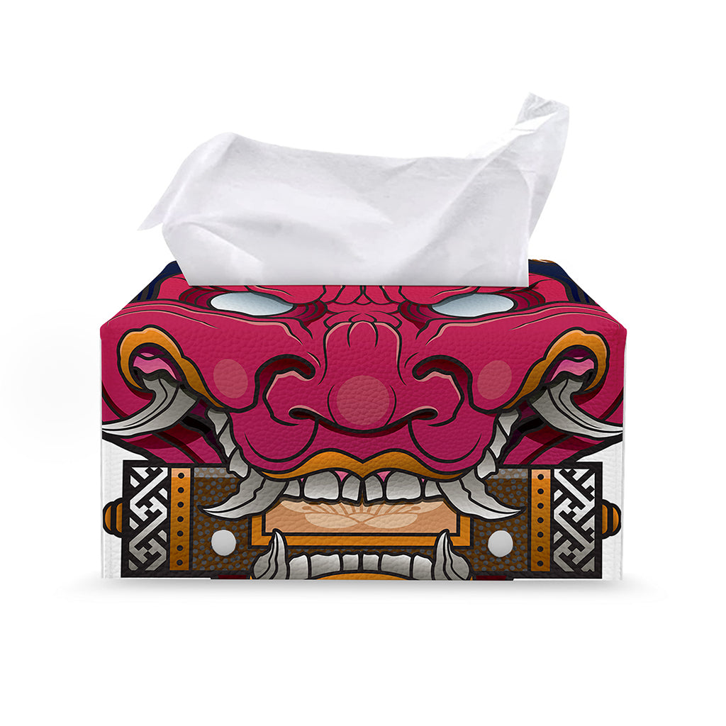 Japanese Demon Mask Print Leather Tissue Box Cover