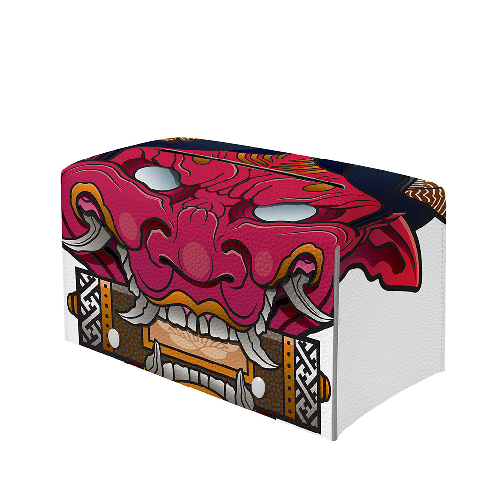 Japanese Demon Mask Print Leather Tissue Box Cover
