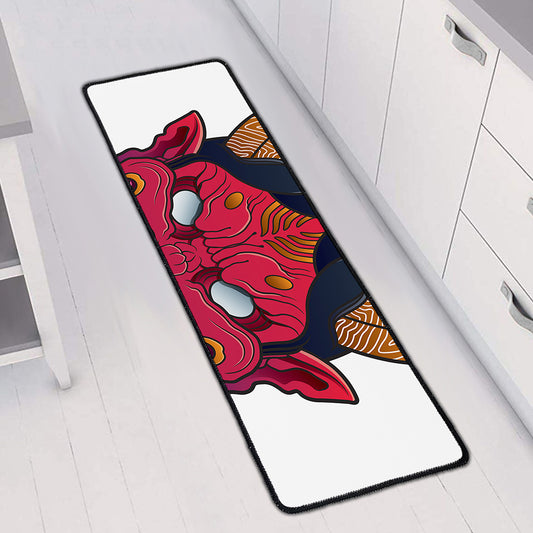 Japanese Demon Mask Print Long Kitchen Mat
