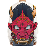 Japanese Demon Mask Print Long Sleeve Baseball Jersey
