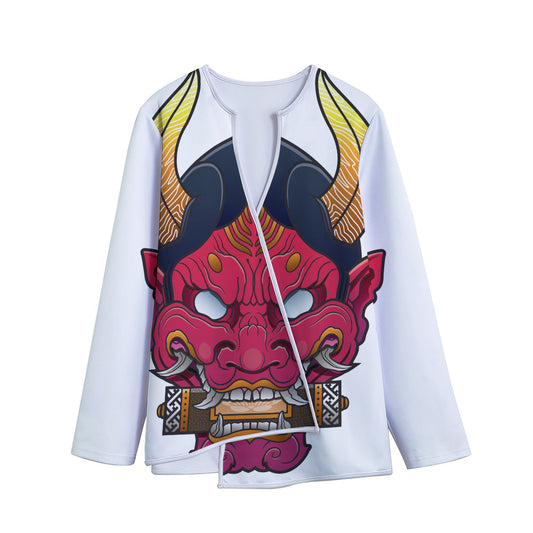 Japanese Demon Mask Print Long Sleeve Short Coat