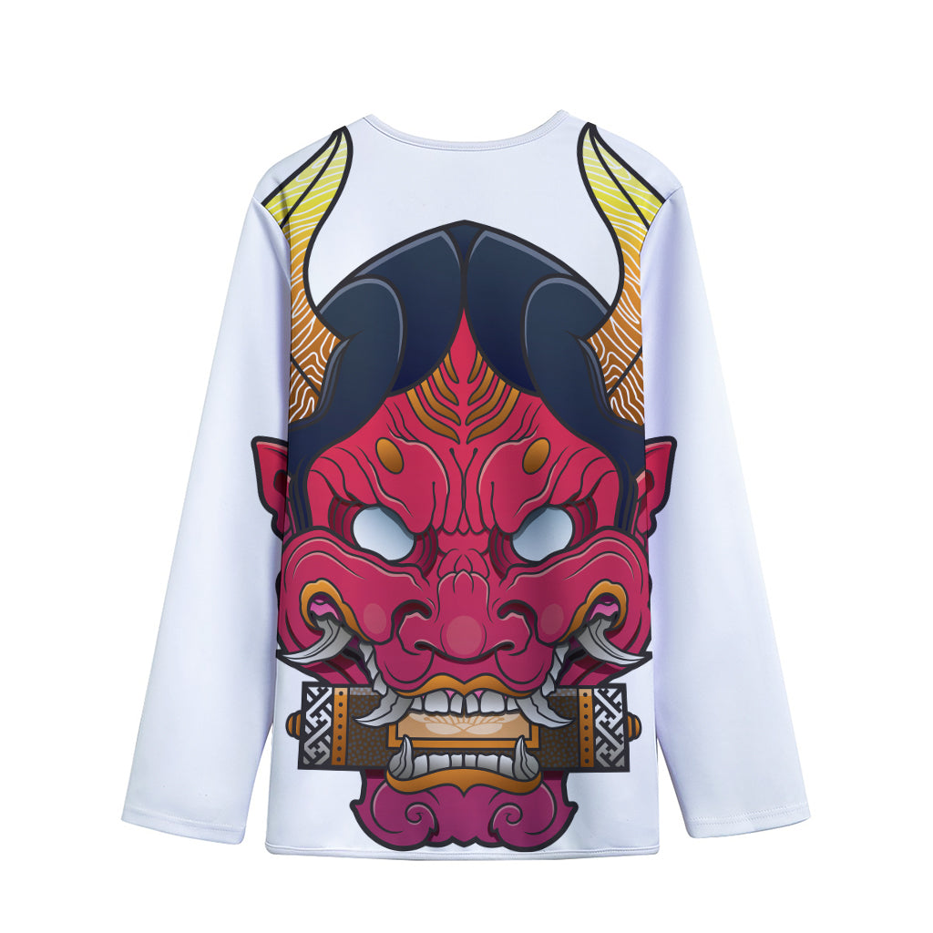 Japanese Demon Mask Print Long Sleeve Short Coat