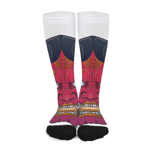 Japanese Demon Mask Print Long Socks