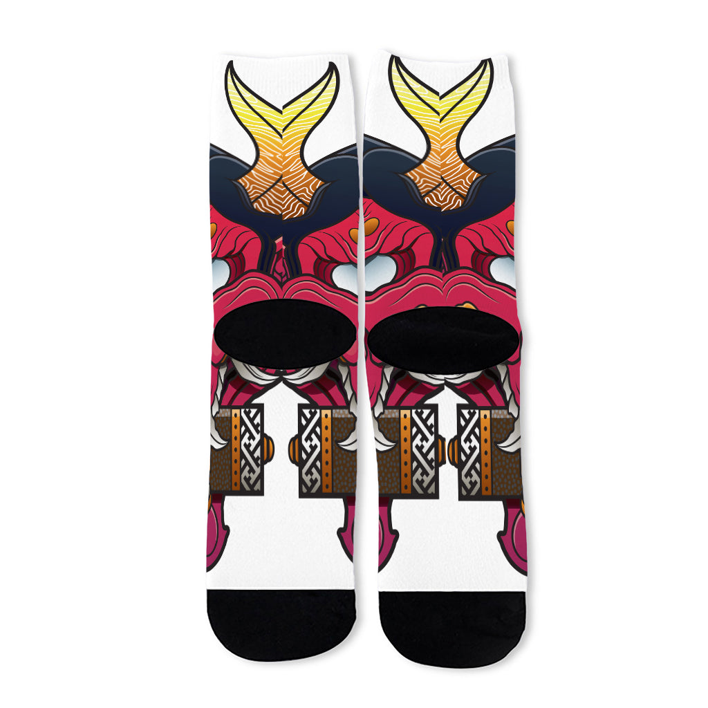 Japanese Demon Mask Print Long Socks