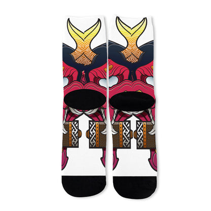Japanese Demon Mask Print Long Socks