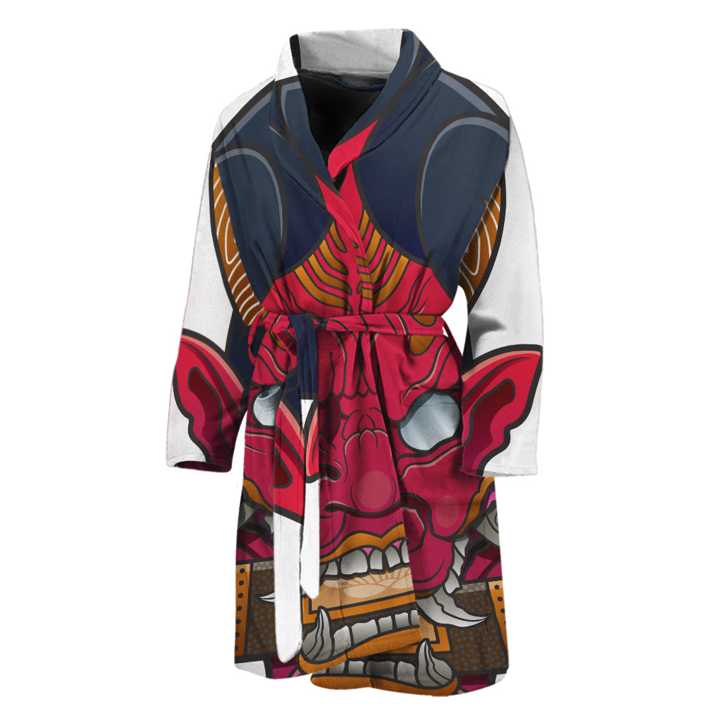 Japanese Demon Mask Print Men's Bathrobe