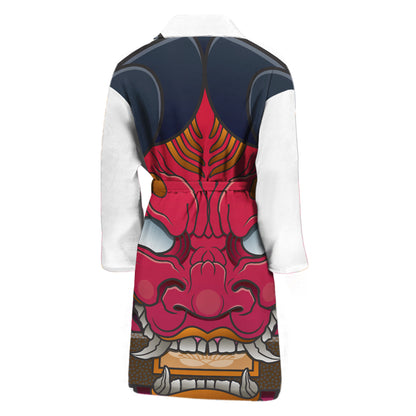 Japanese Demon Mask Print Men's Bathrobe
