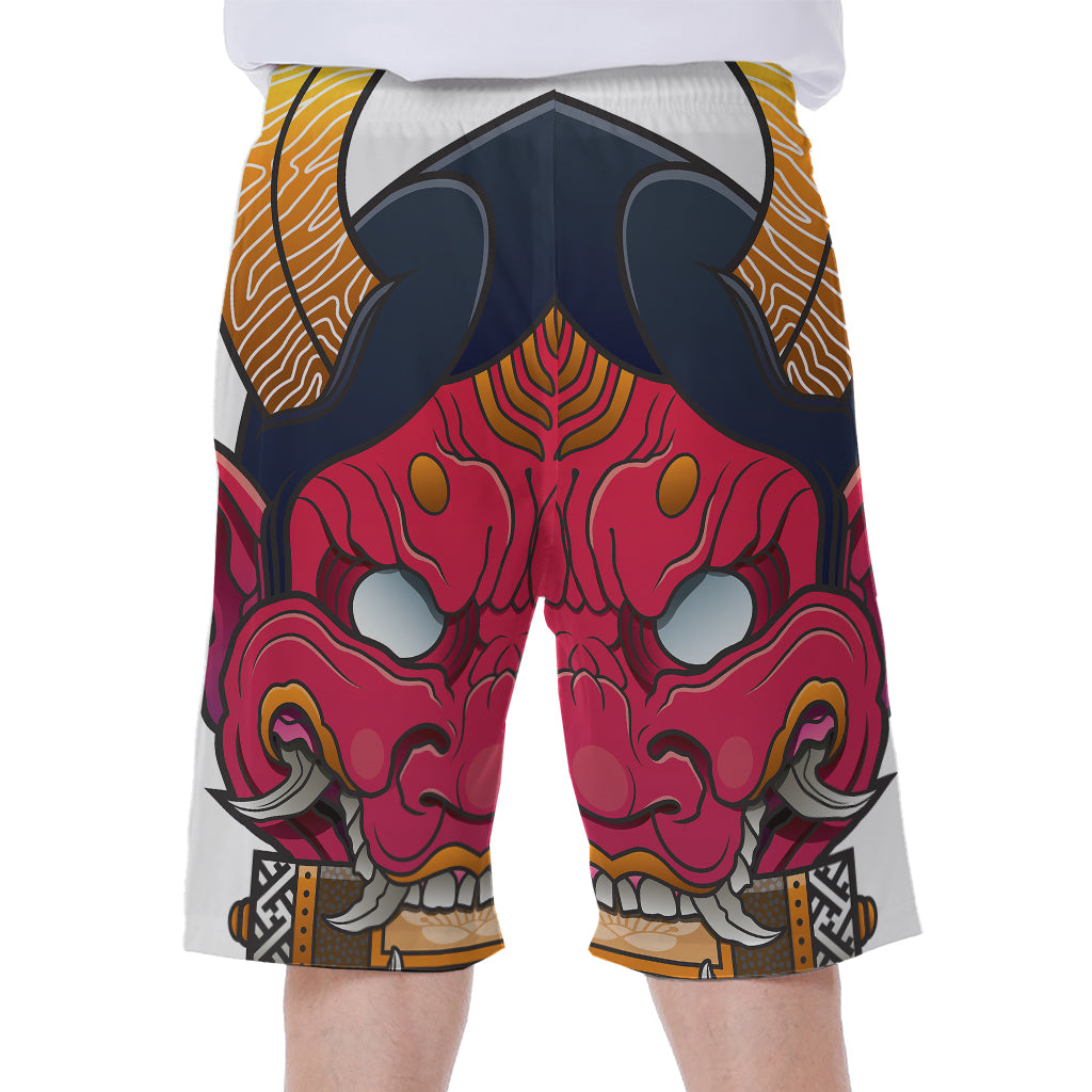 Japanese Demon Mask Print Men's Beach Shorts