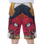 Japanese Demon Mask Print Men's Beach Shorts