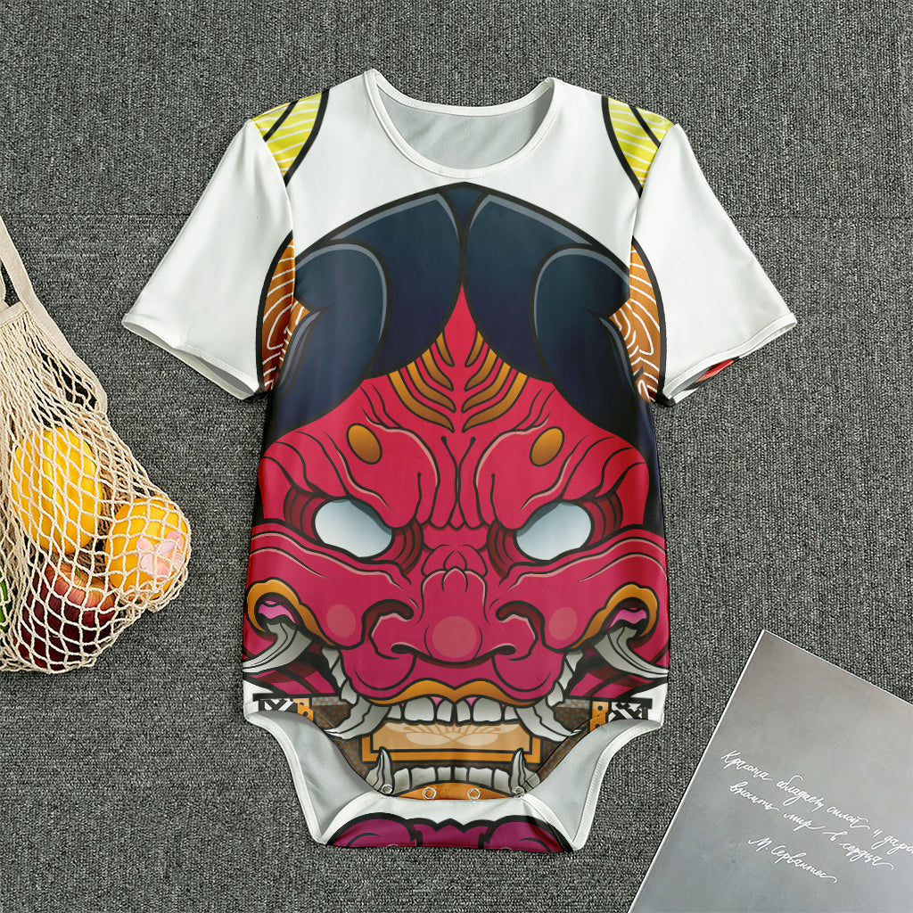 Japanese Demon Mask Print Men's Bodysuit