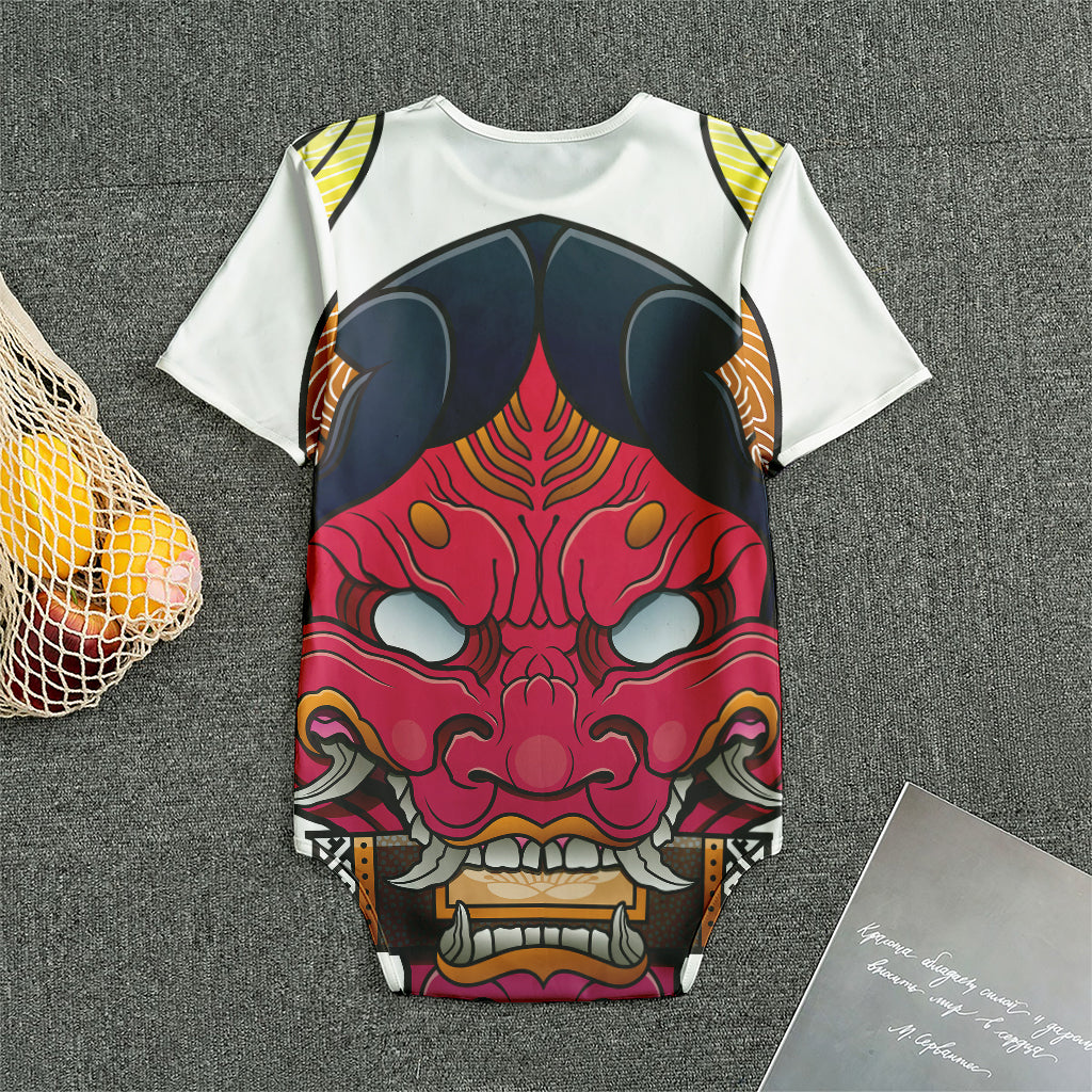 Japanese Demon Mask Print Men's Bodysuit