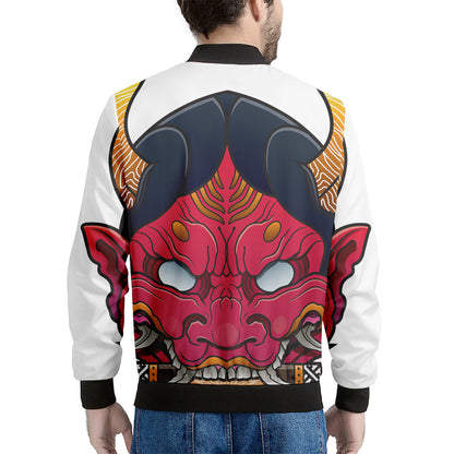 Japanese Demon Mask Print Men's Bomber Jacket