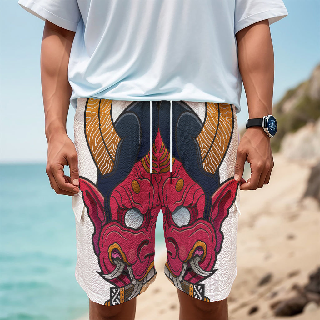 Japanese Demon Mask Print Men's Cargo Shorts